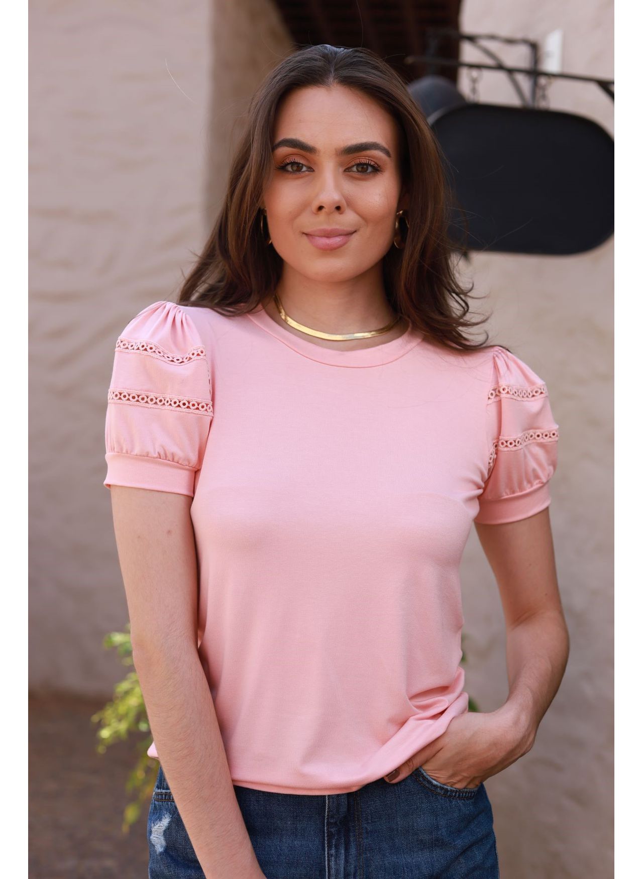 Blusa Mangas Renda- Rosa