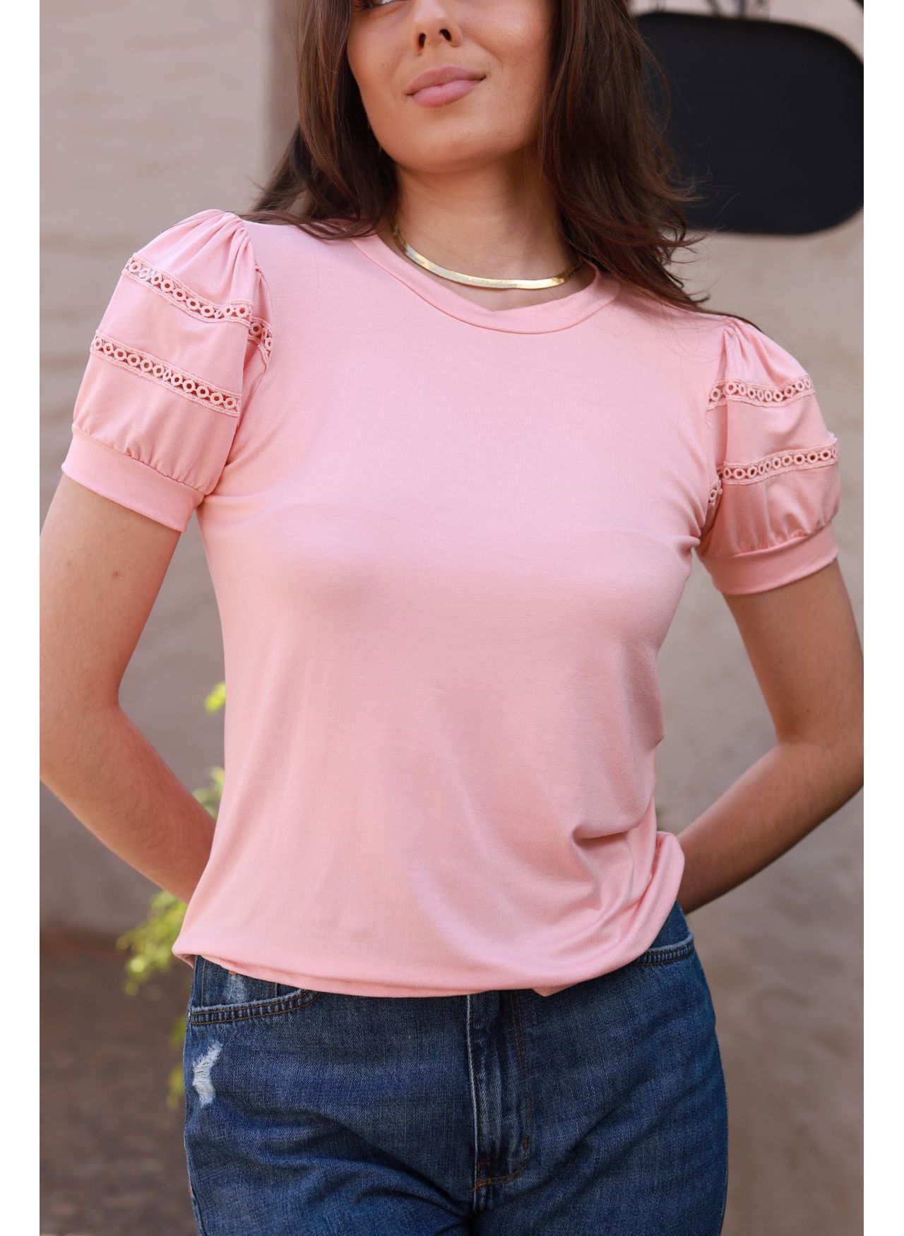 Blusa Mangas Renda- Rosa