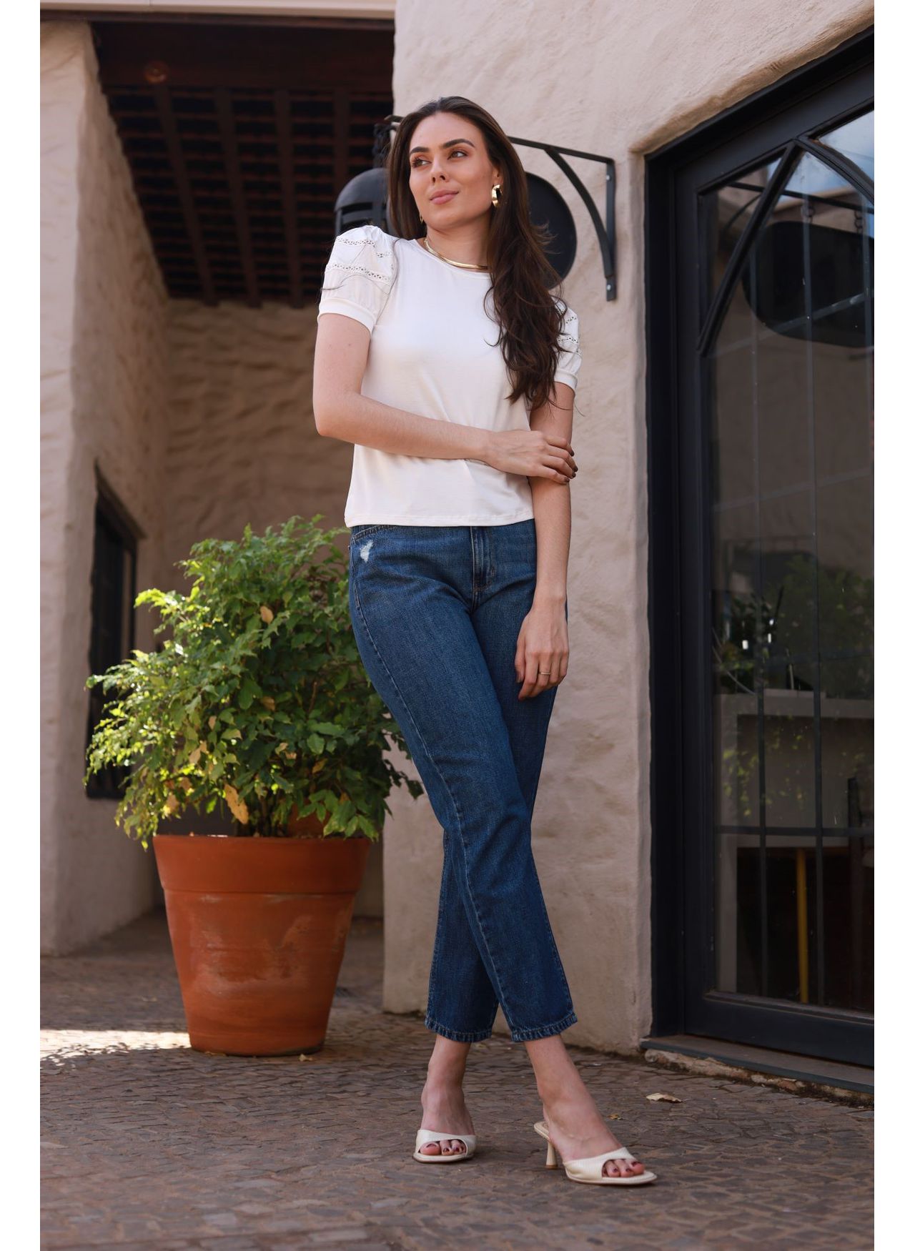 Blusa Mangas Renda - Off White