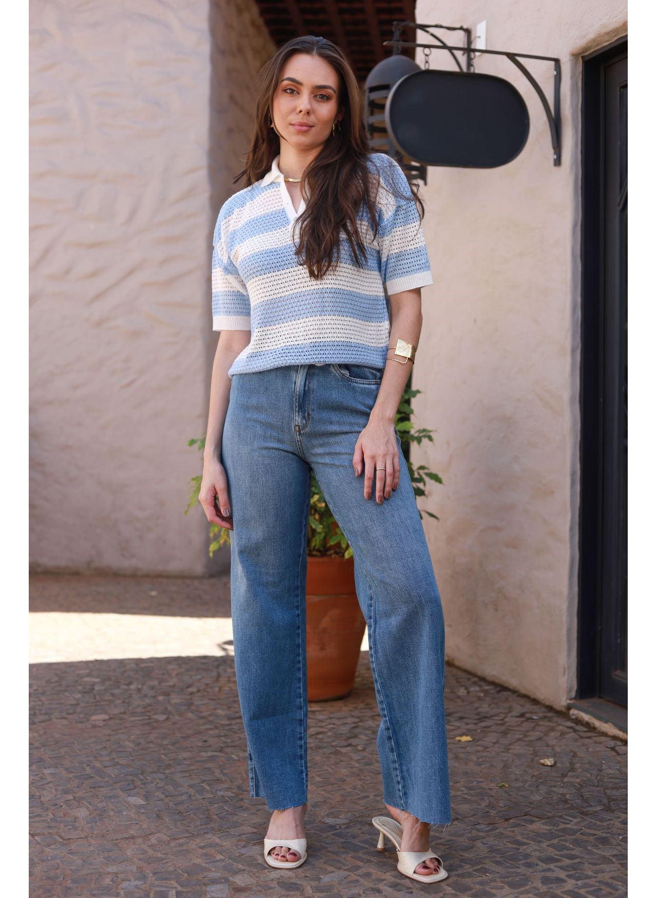 Blusa Tricot Listras - Azul