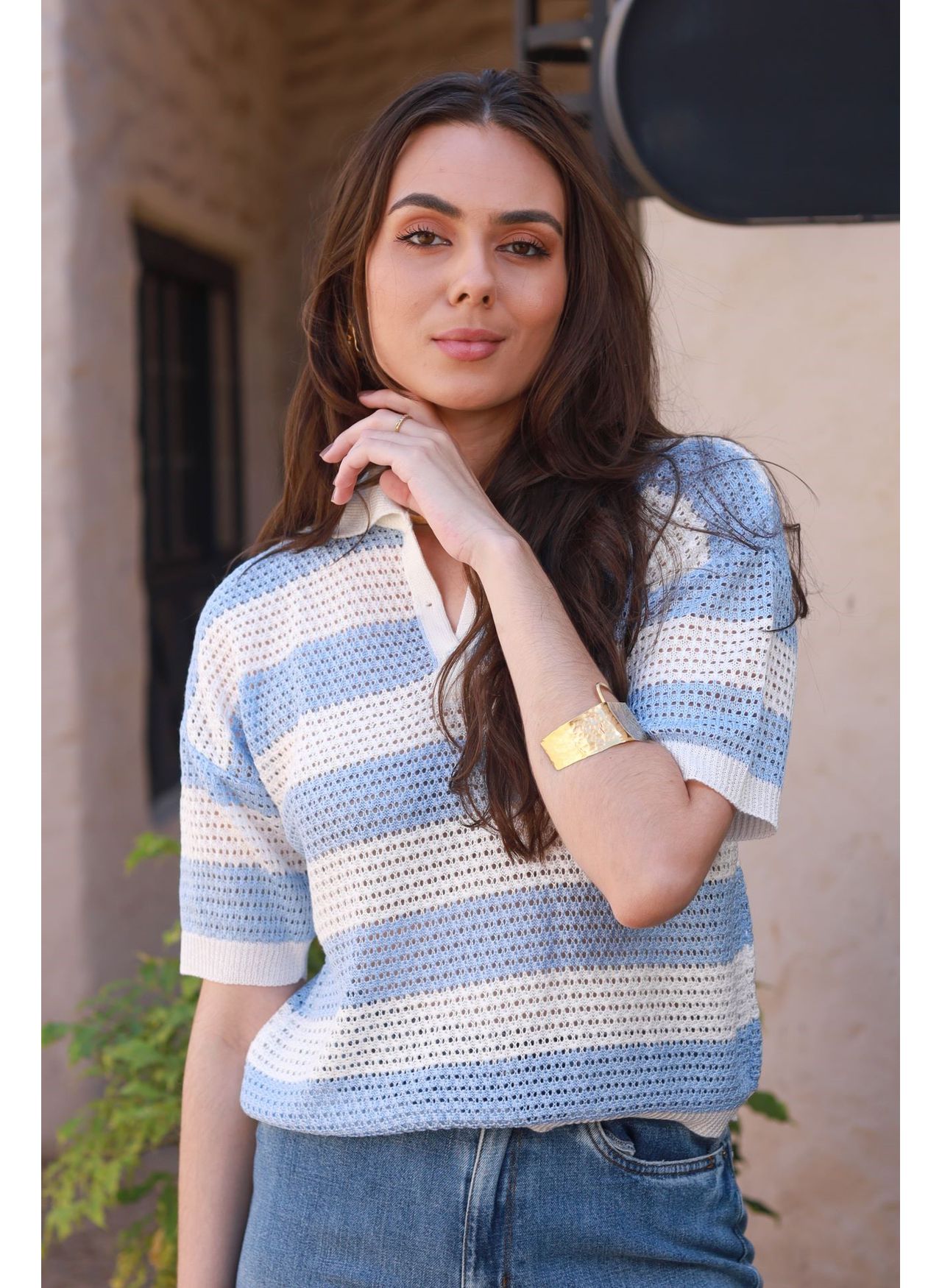 Blusa Tricot Listras - Azul