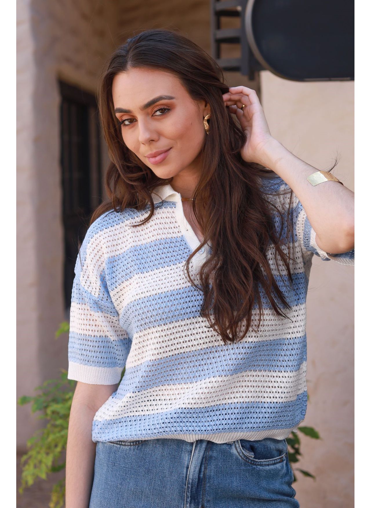 Blusa Tricot Listras - Azul