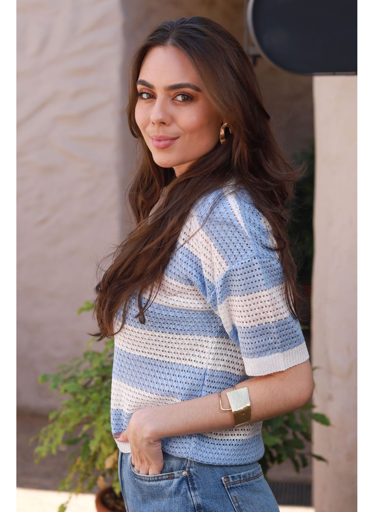 Blusa Tricot Listras - Azul