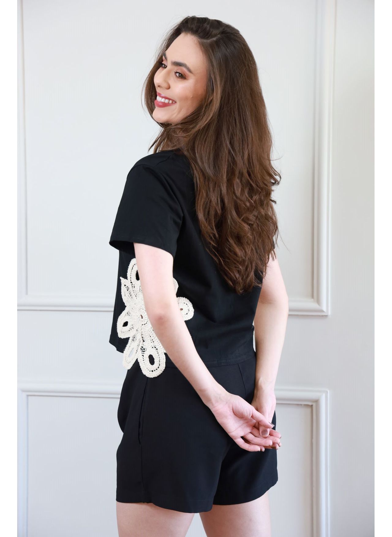 T Shirt renda - Preto
