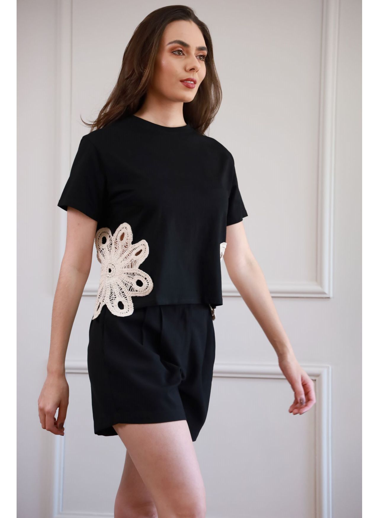T Shirt renda - Preto