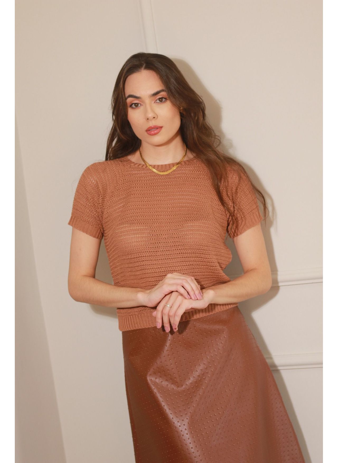 Blusa tricot Manguinha - Caramelo