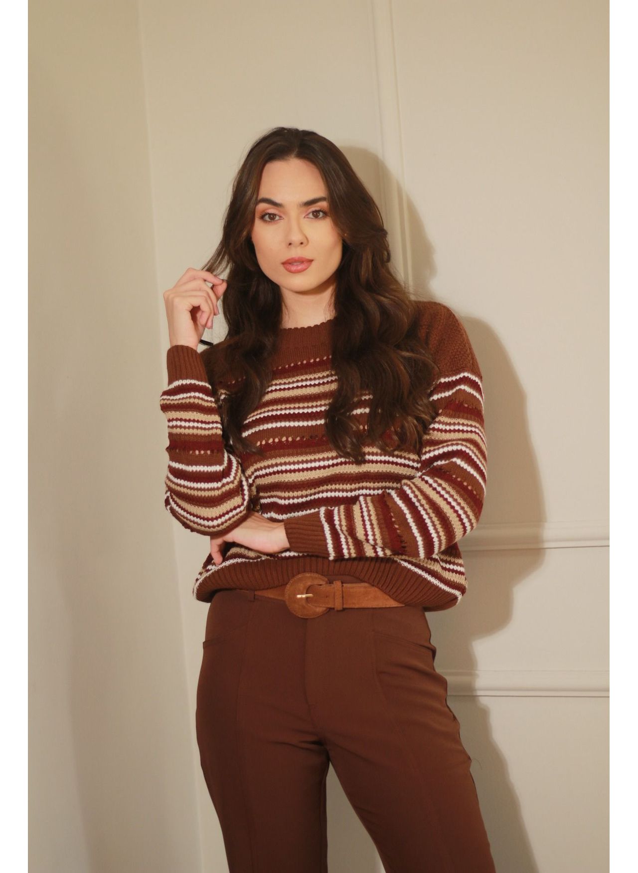 Blusa Tricot Listras - Marrom