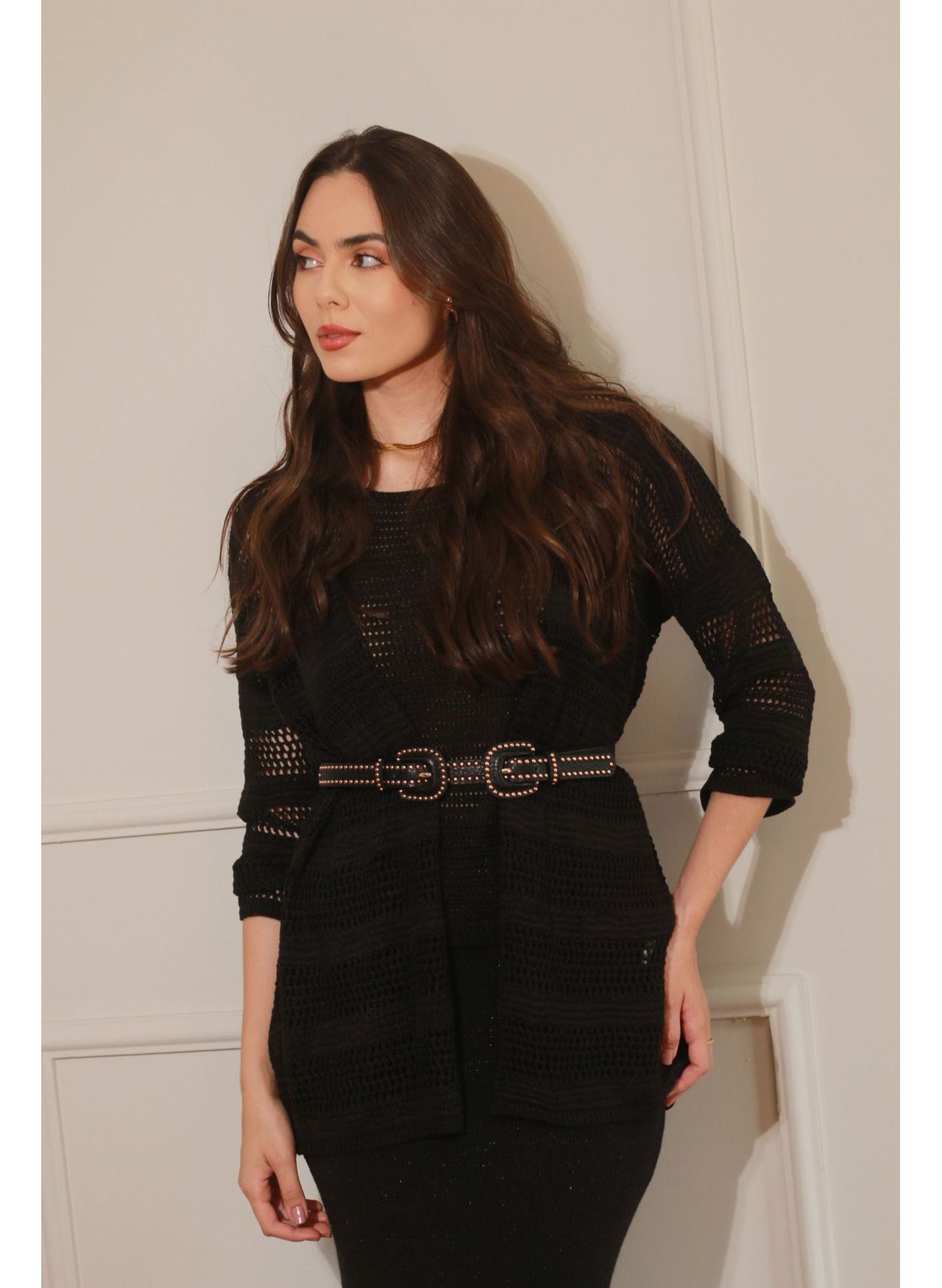 Cardigan Tricot Vazado - Preto