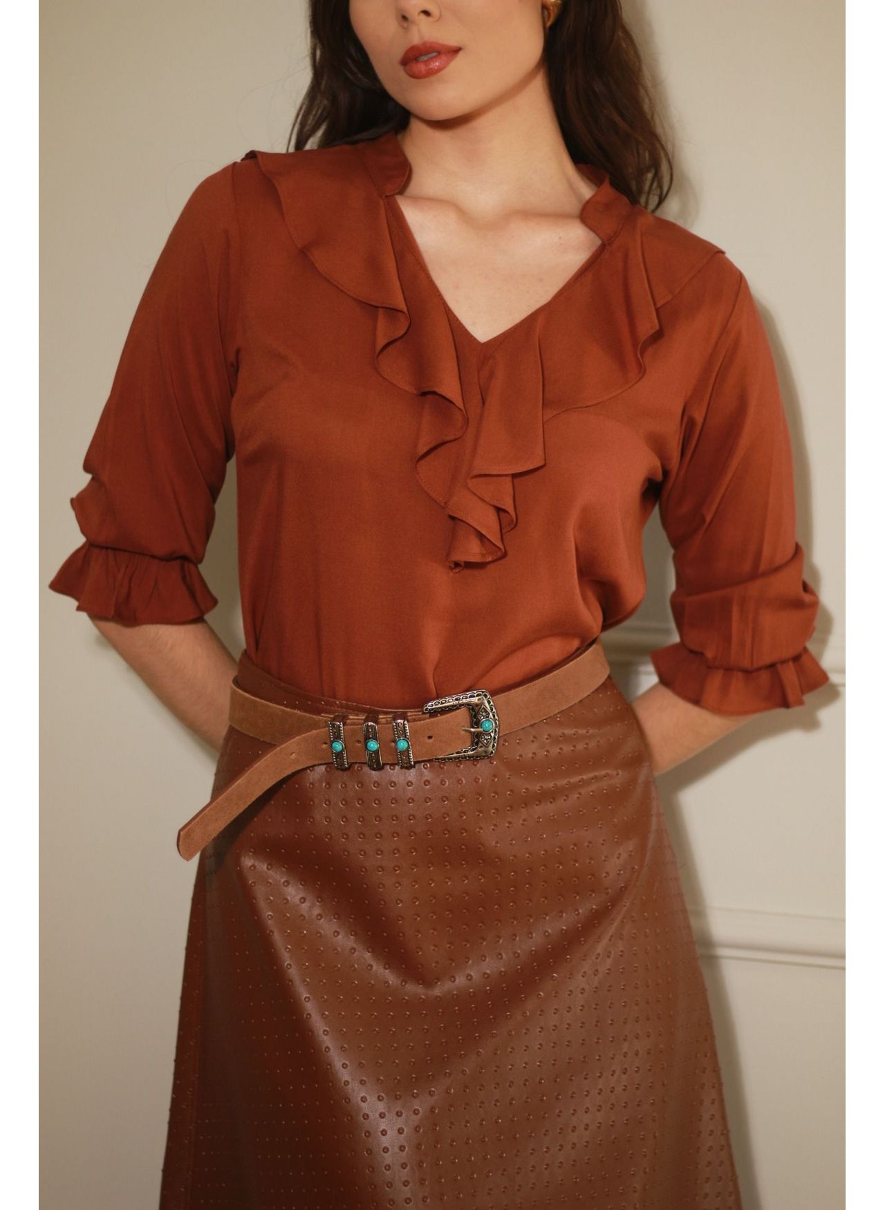 Blusa Babados Viscose - Marrom