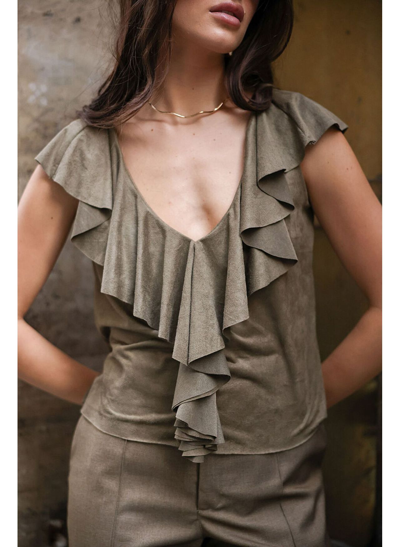 Blusa Suede Babados Verde