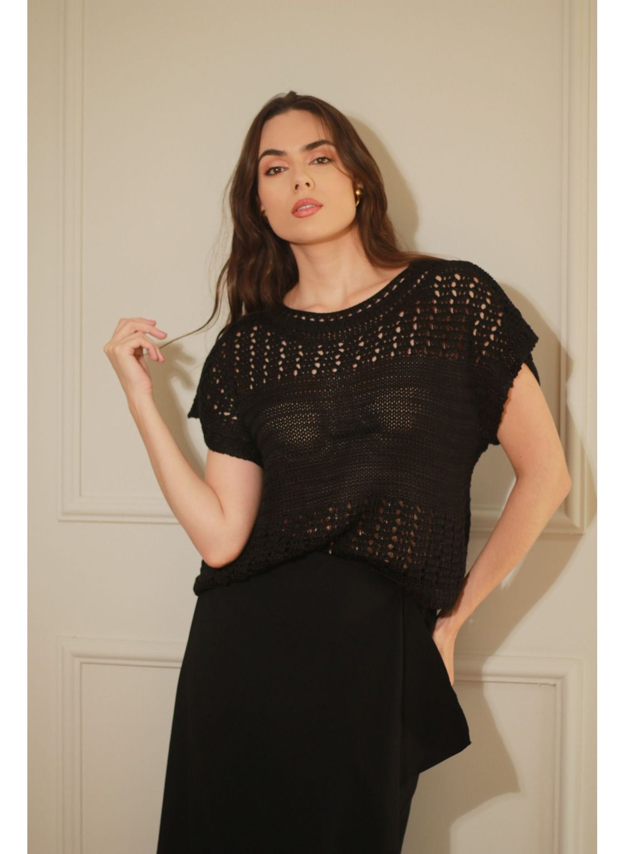 Blusa Tricot Pontos - Preto