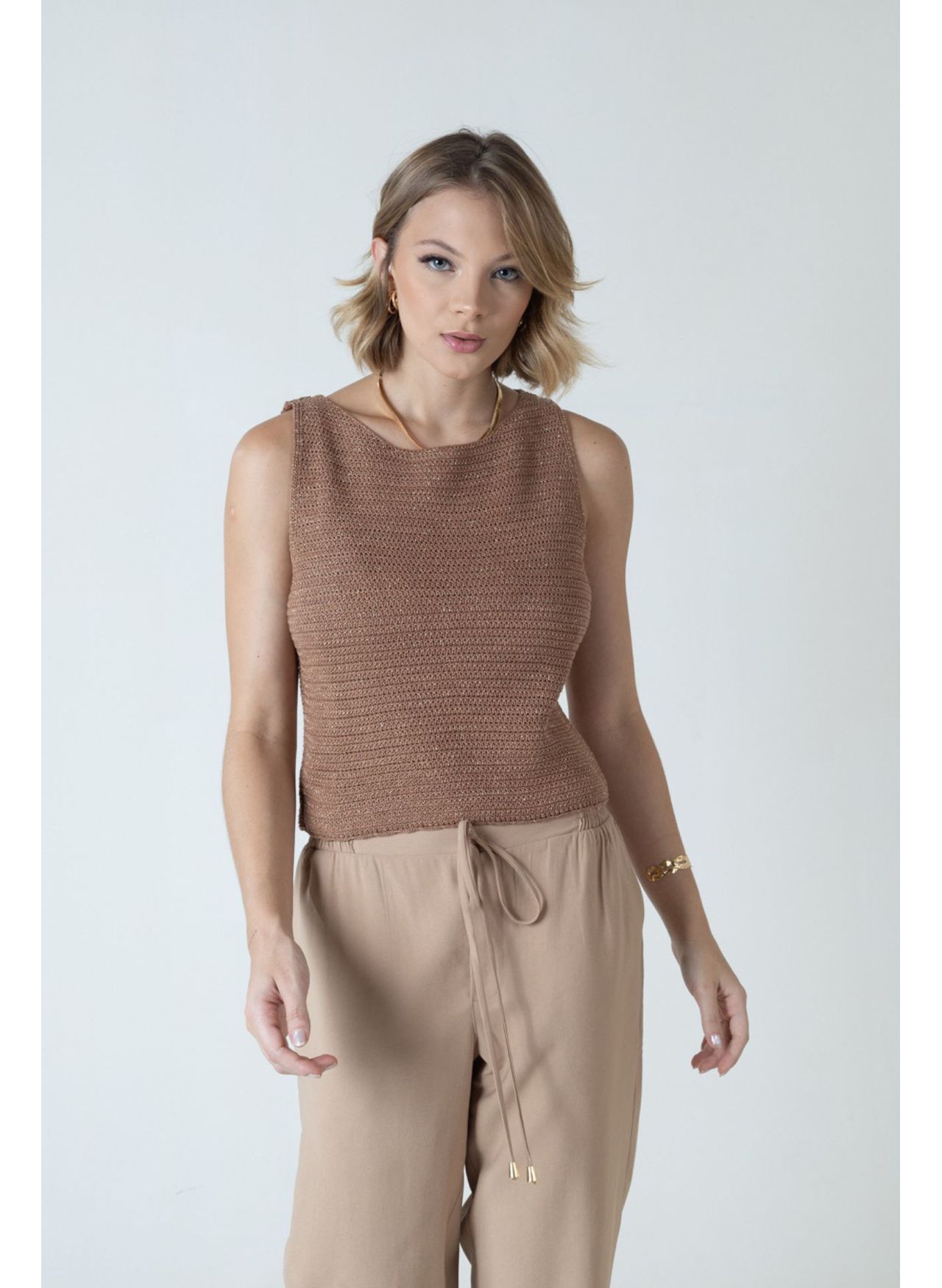 Regata Tricot Fios - Caramelo 