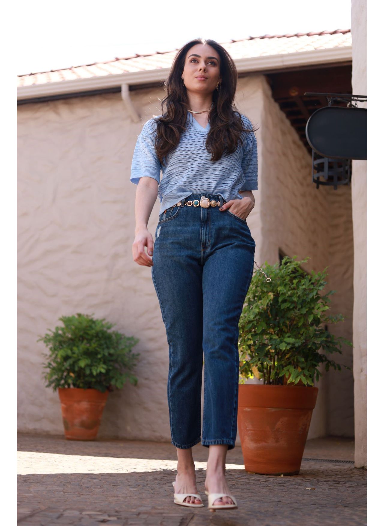 Blusa Tricot Rendada - Azul