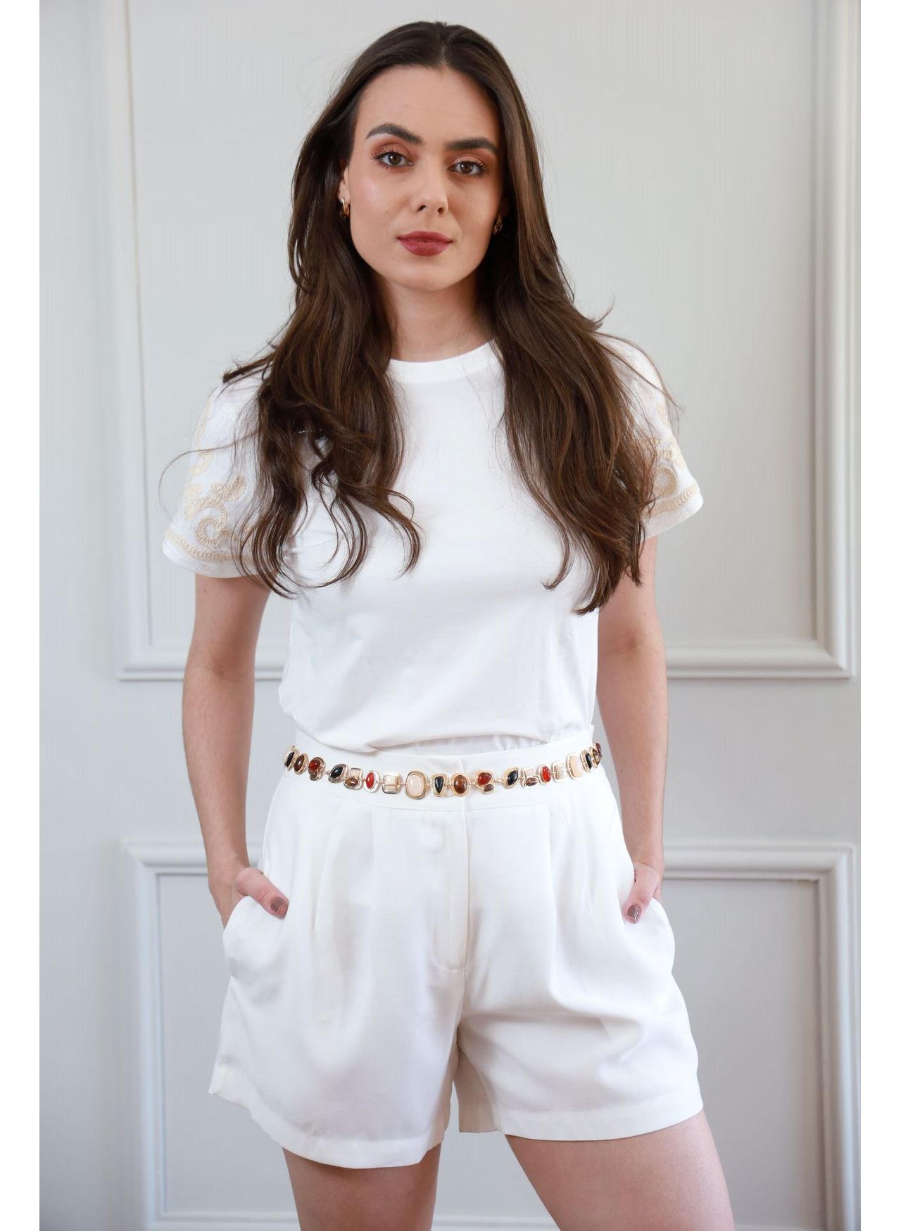 T Shirt Detalhe Bordado - Branco