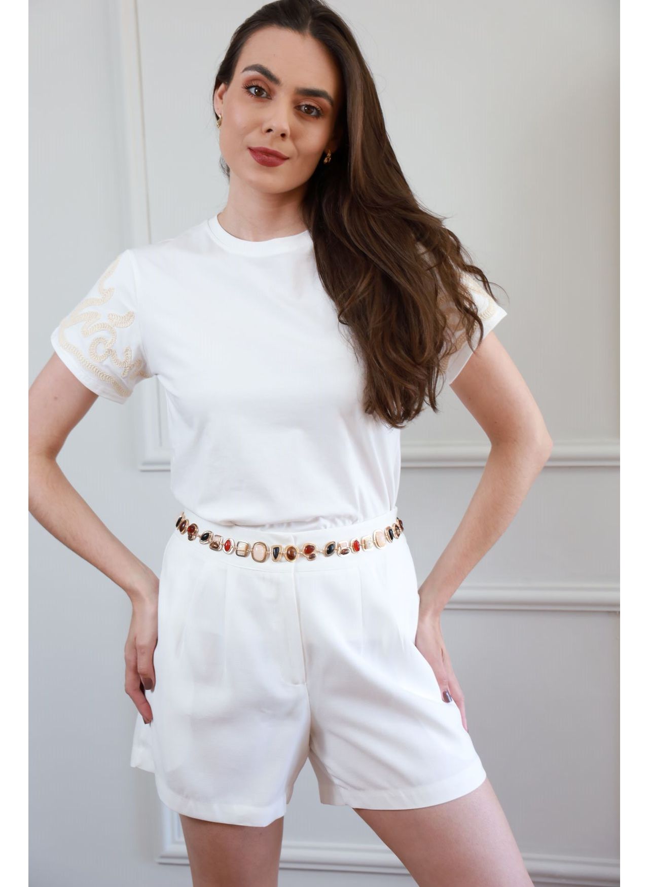 T Shirt Detalhe Bordado - Branco