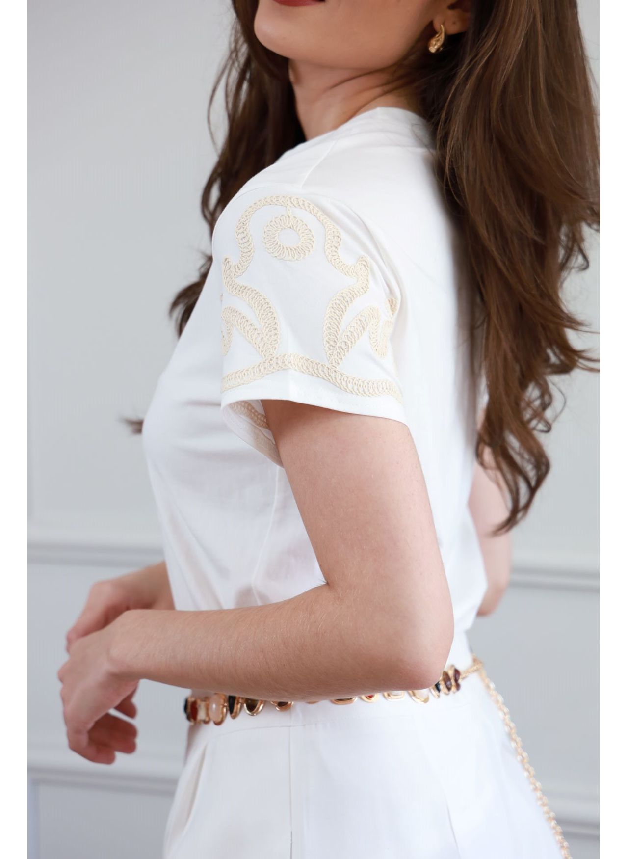 T Shirt Detalhe Bordado - Branco