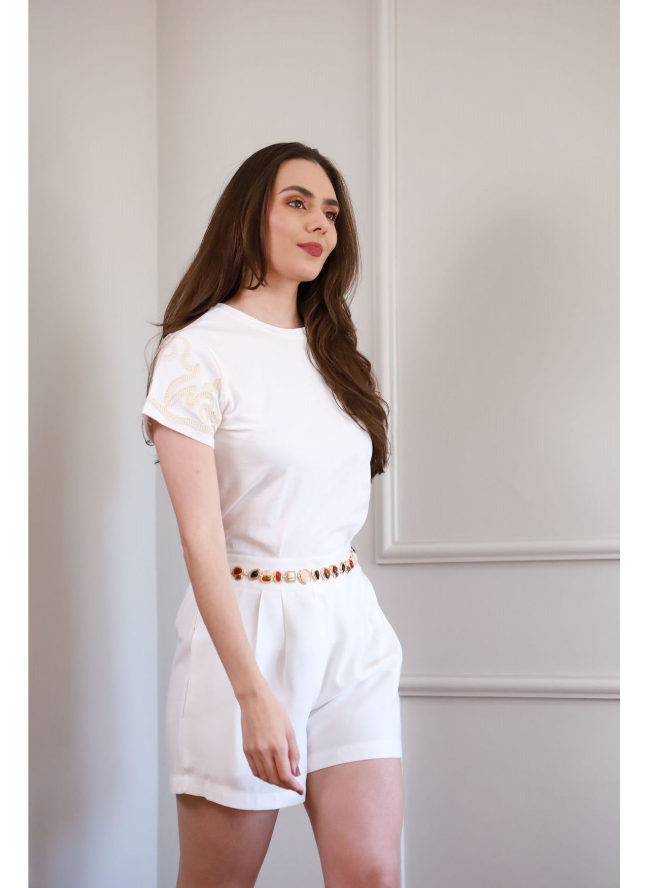 T Shirt Detalhe Bordado - Branco