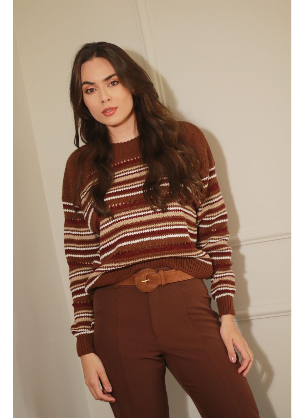 Blusa Tricot Listras - Marrom