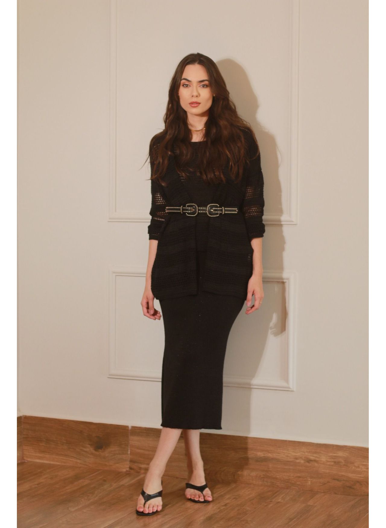 Cardigan Tricot Vazado - Preto