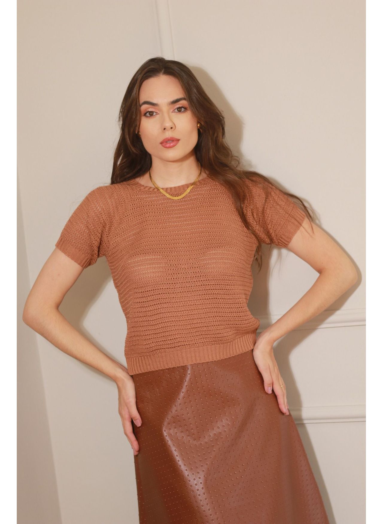 Blusa tricot Manguinha - Caramelo