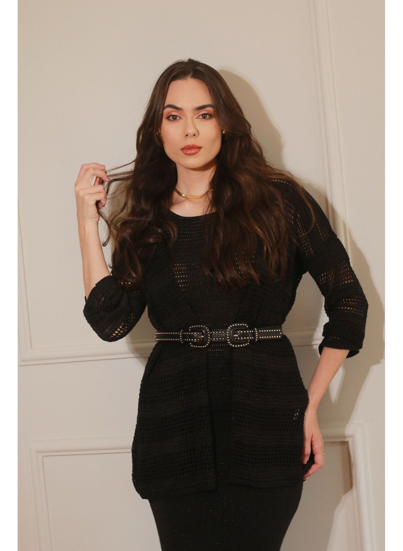 Cardigan Tricot Vazado - Preto