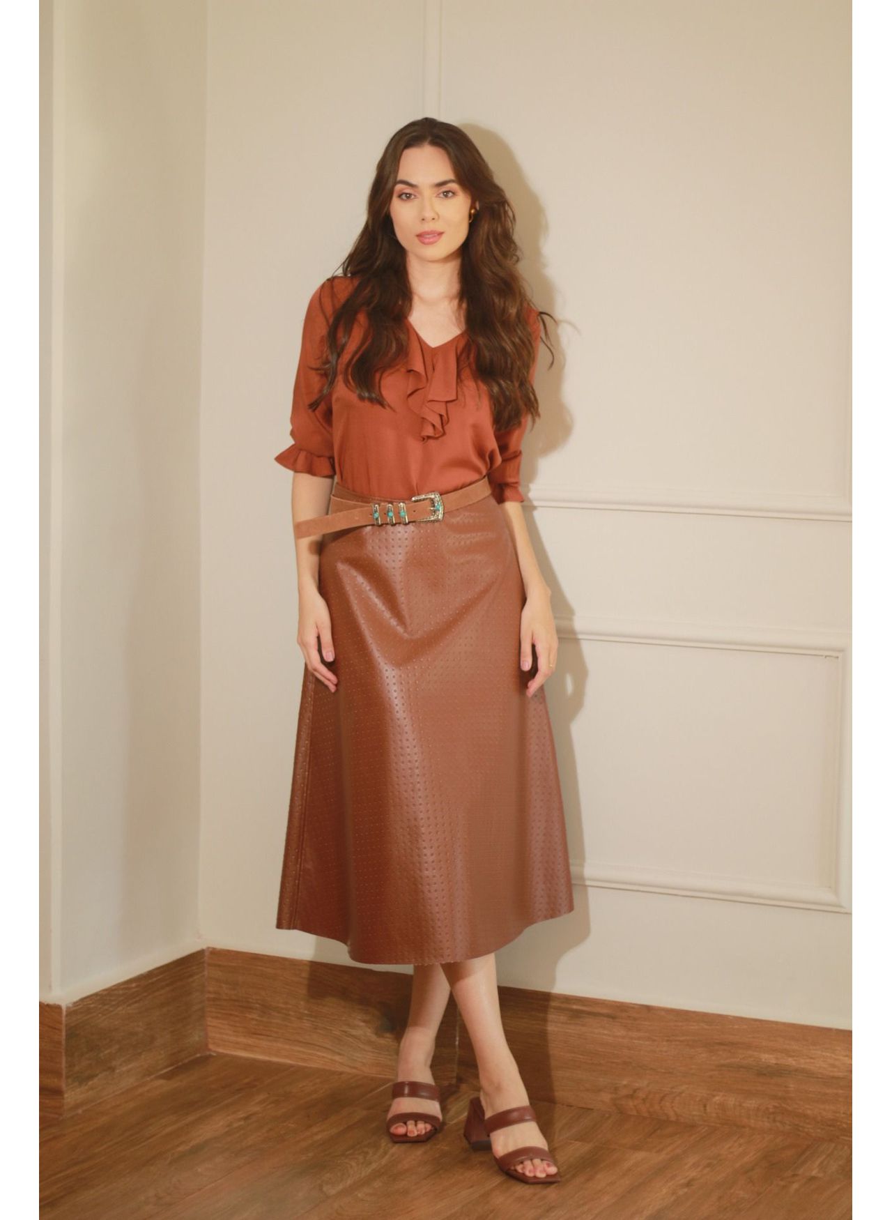 Blusa Babados Viscose - Marrom
