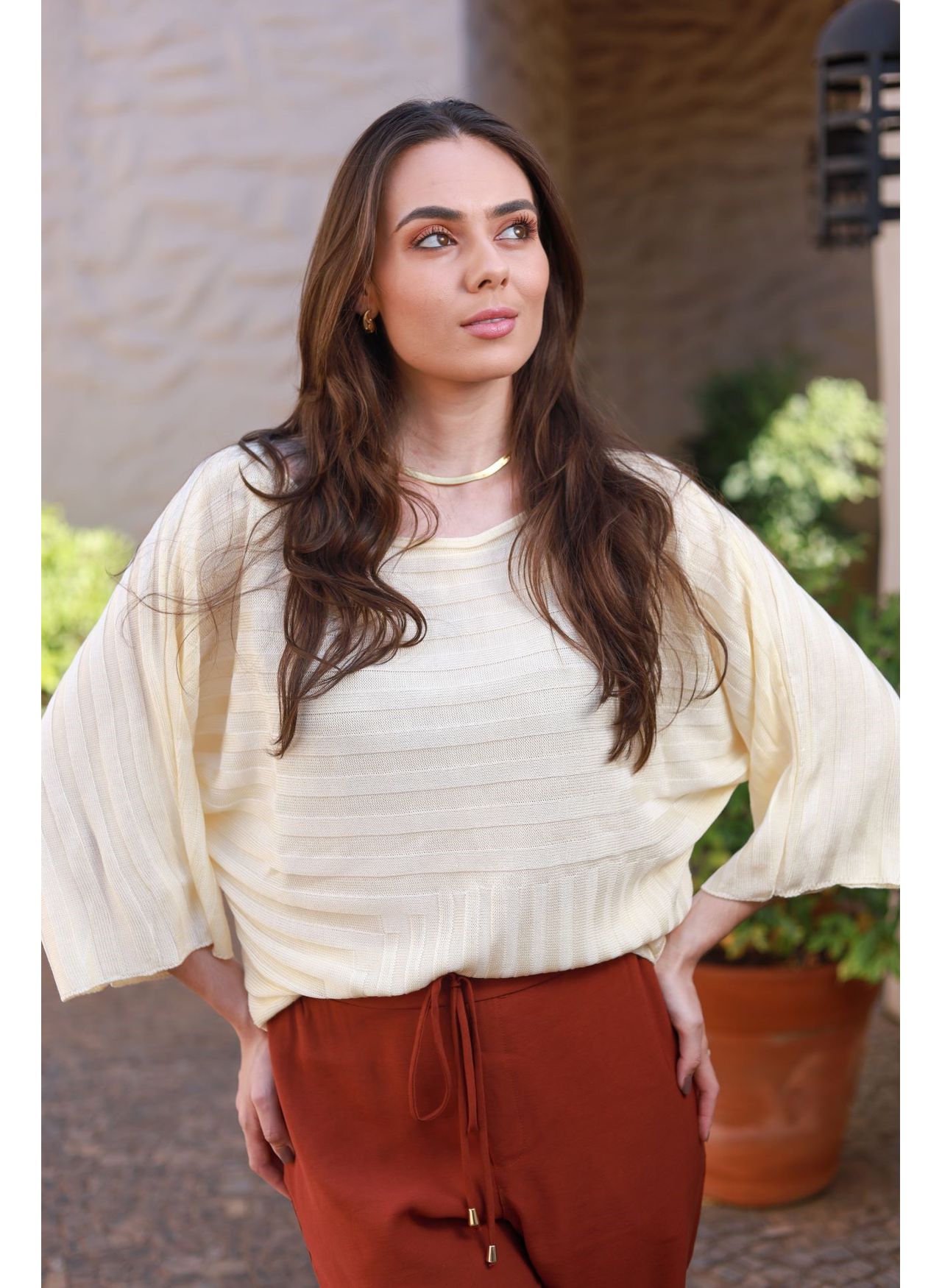 Blusa Tricot Ampla - Manteiga