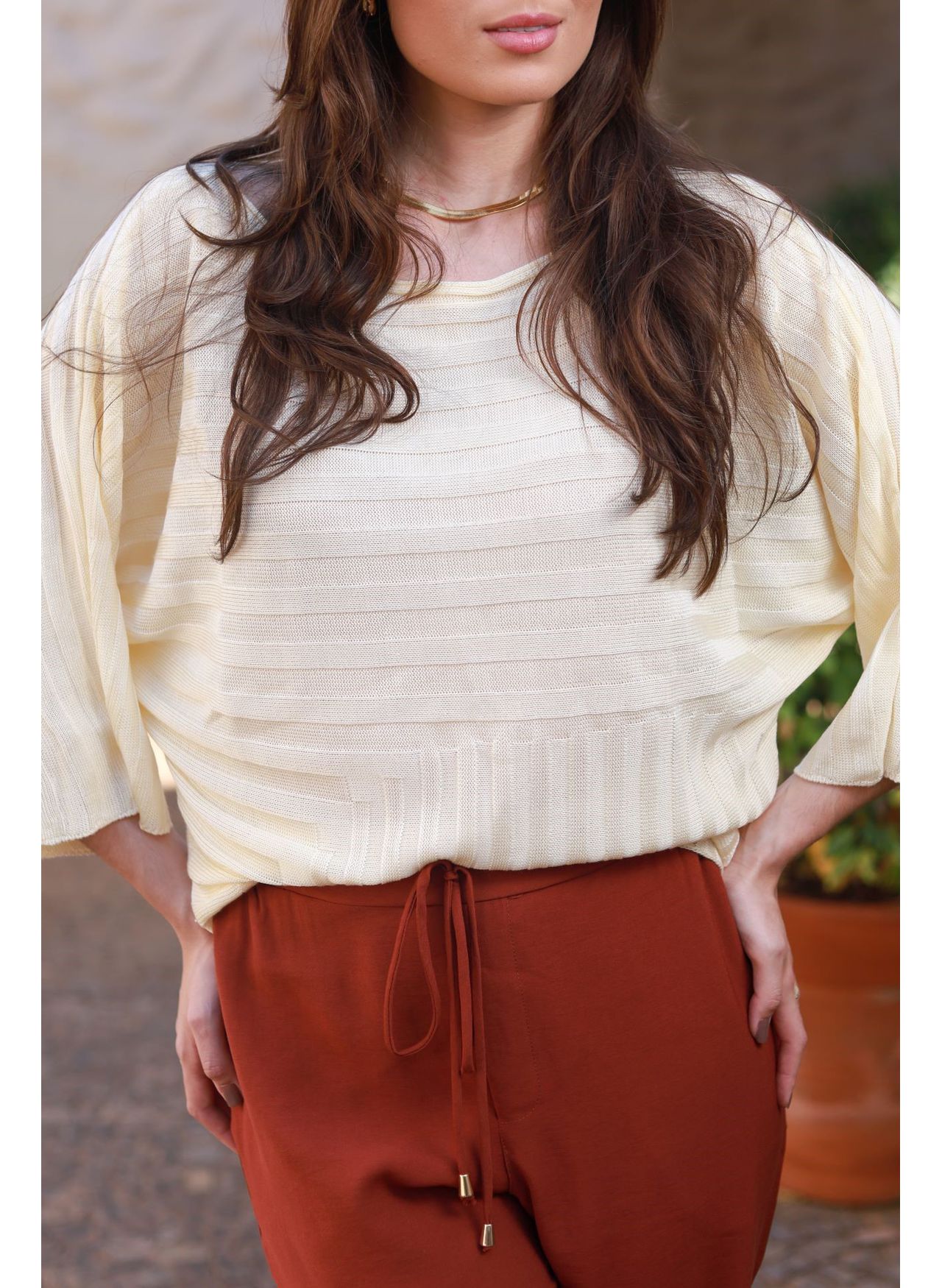Blusa Tricot Ampla - Manteiga