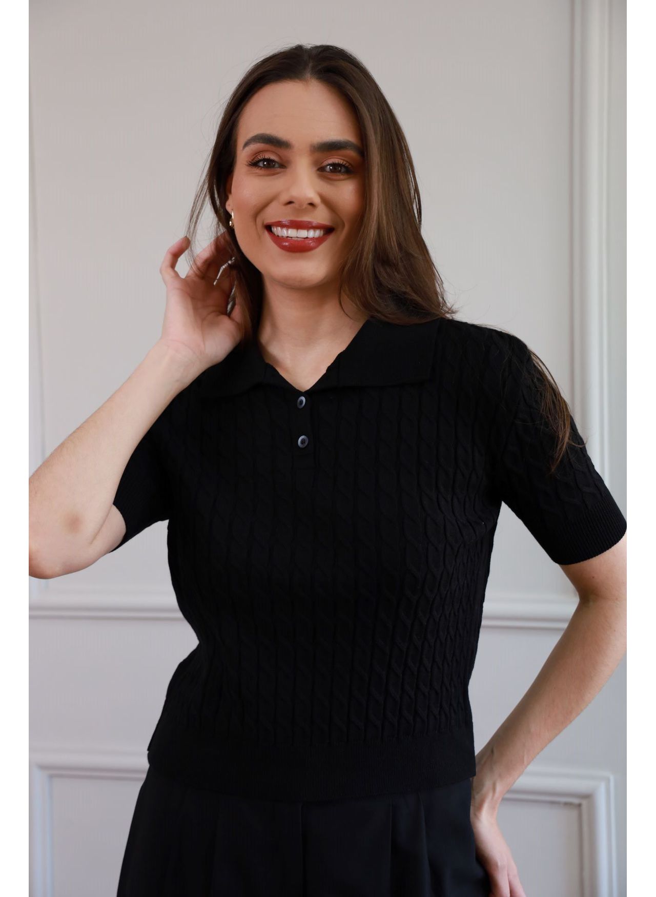 Blusa Tricot Polo - Preto
