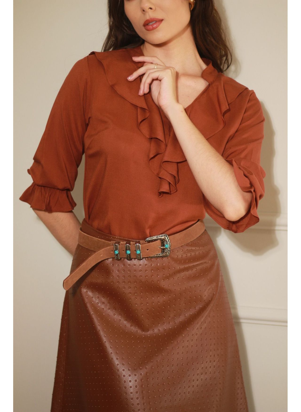 Blusa Babados Viscose - Marrom