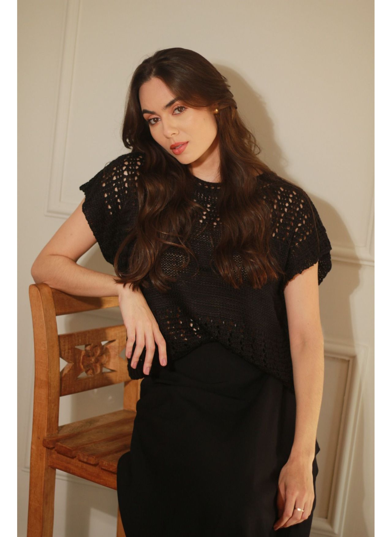 Blusa Tricot Pontos - Preto