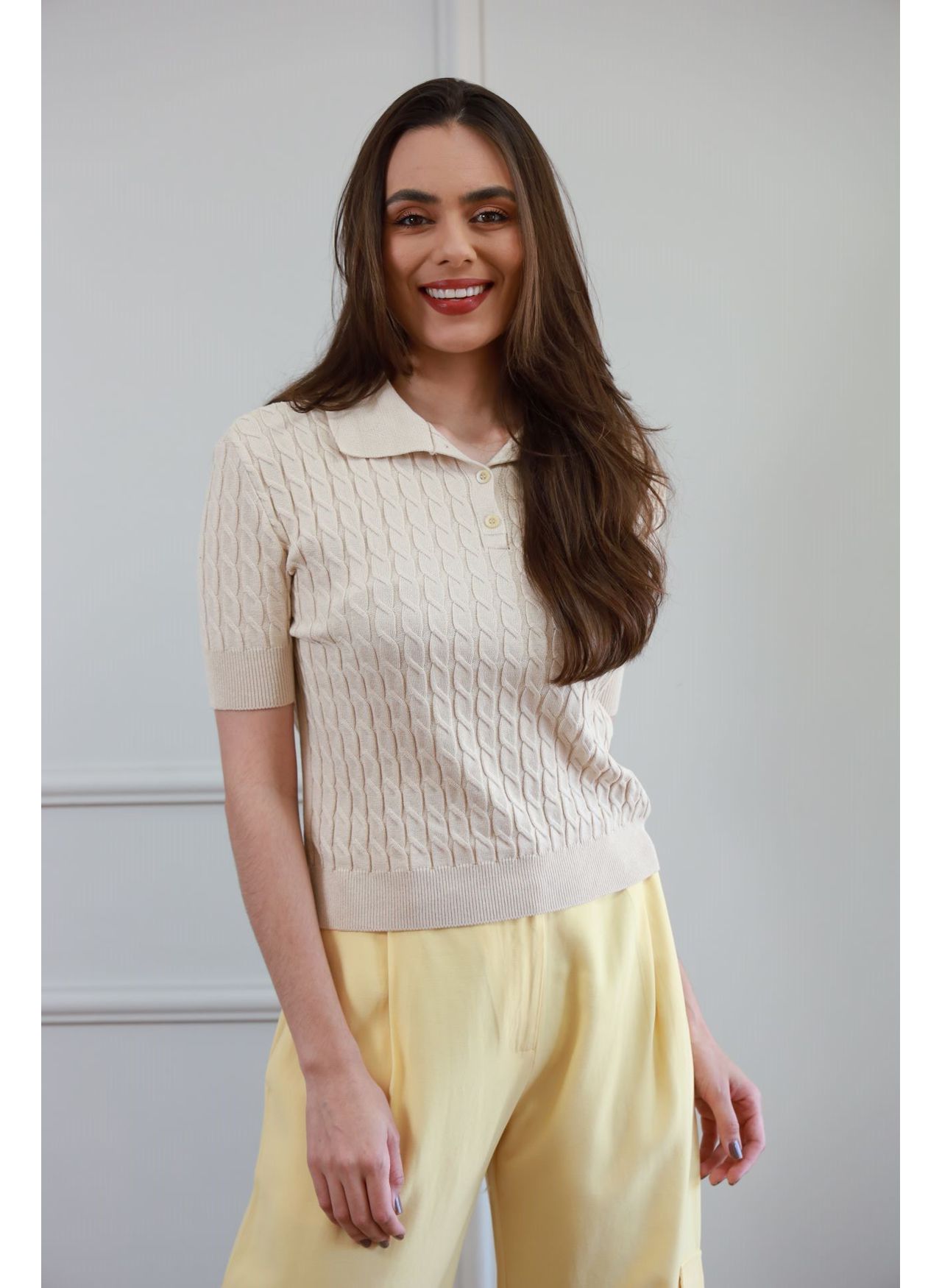 Blusa Tricot Polo - Bege