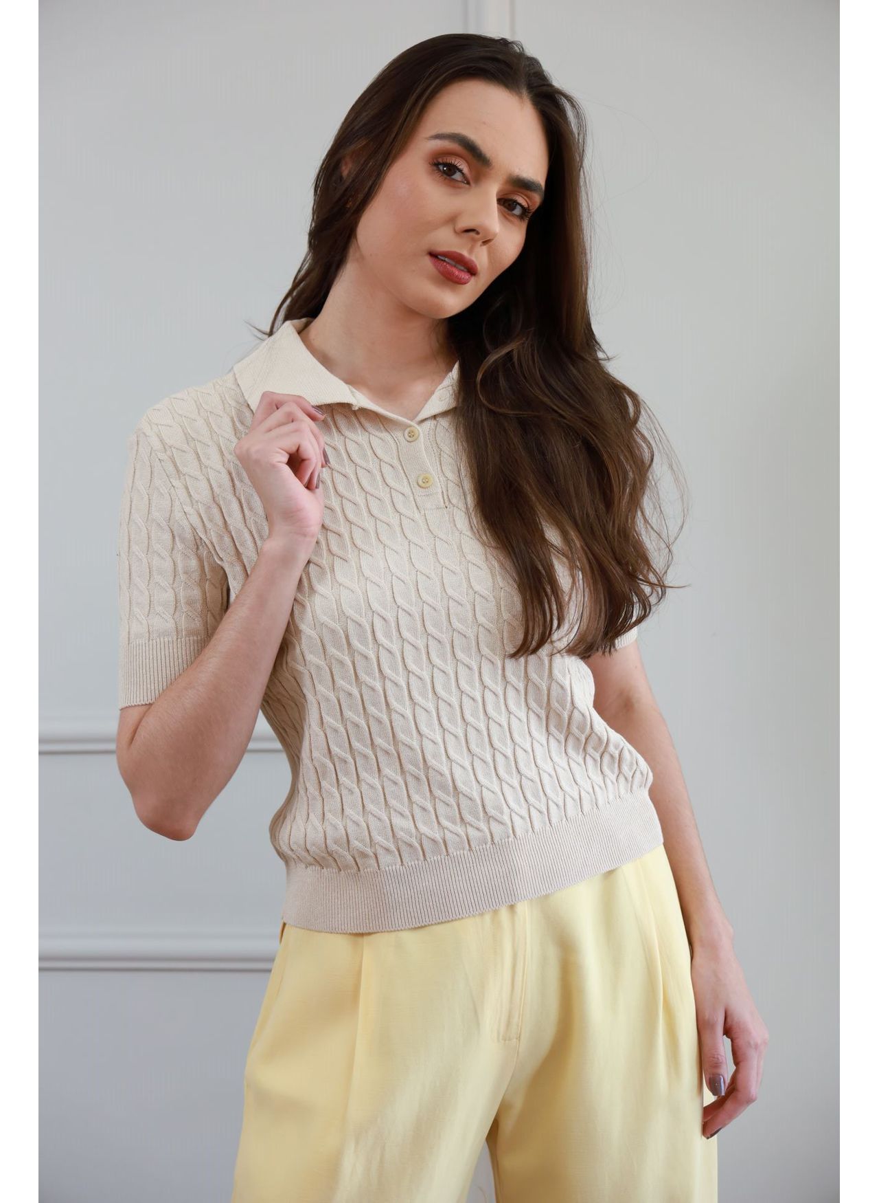 Blusa Tricot Polo - Bege