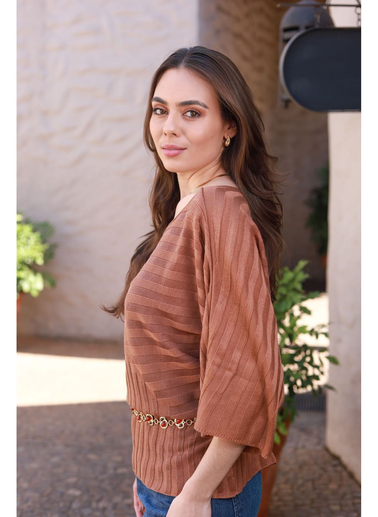 Blusa Tricot Ampla - Marrom