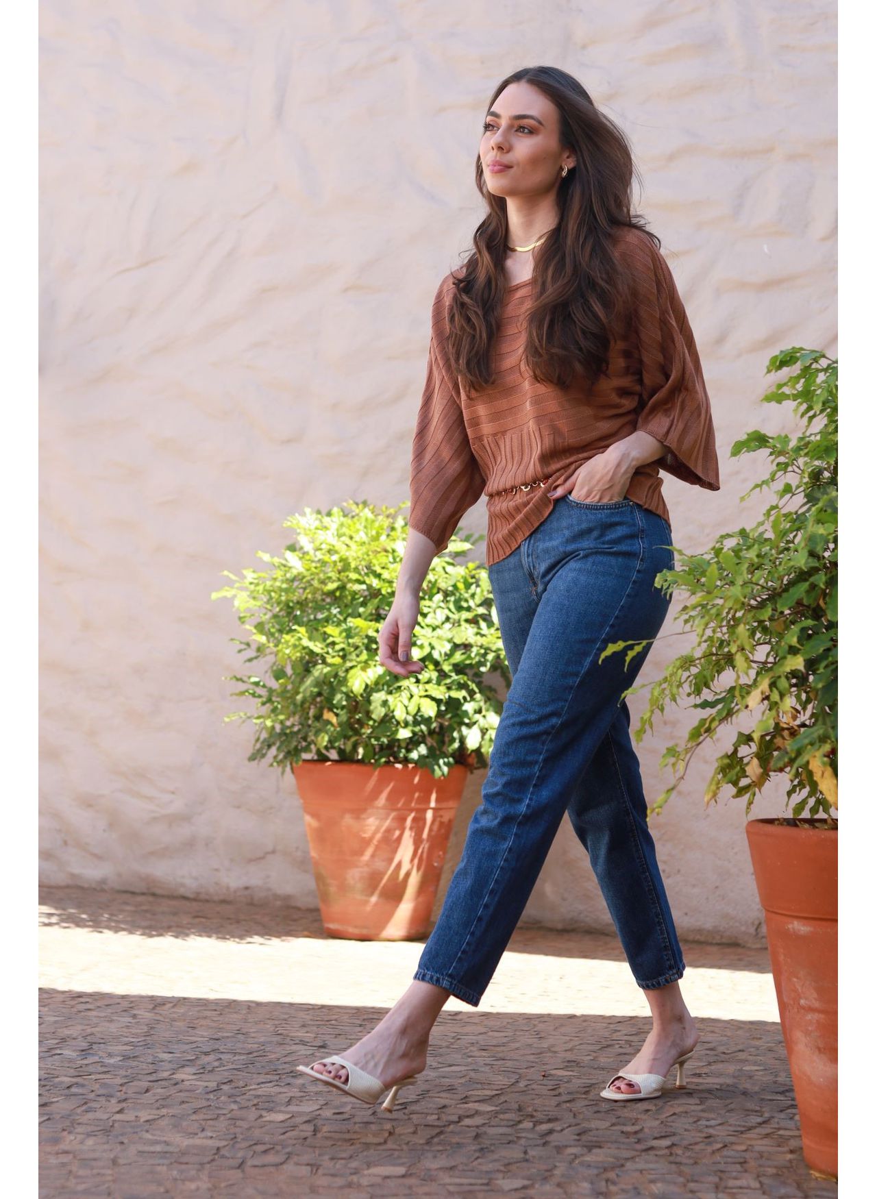 Blusa Tricot Ampla - Marrom