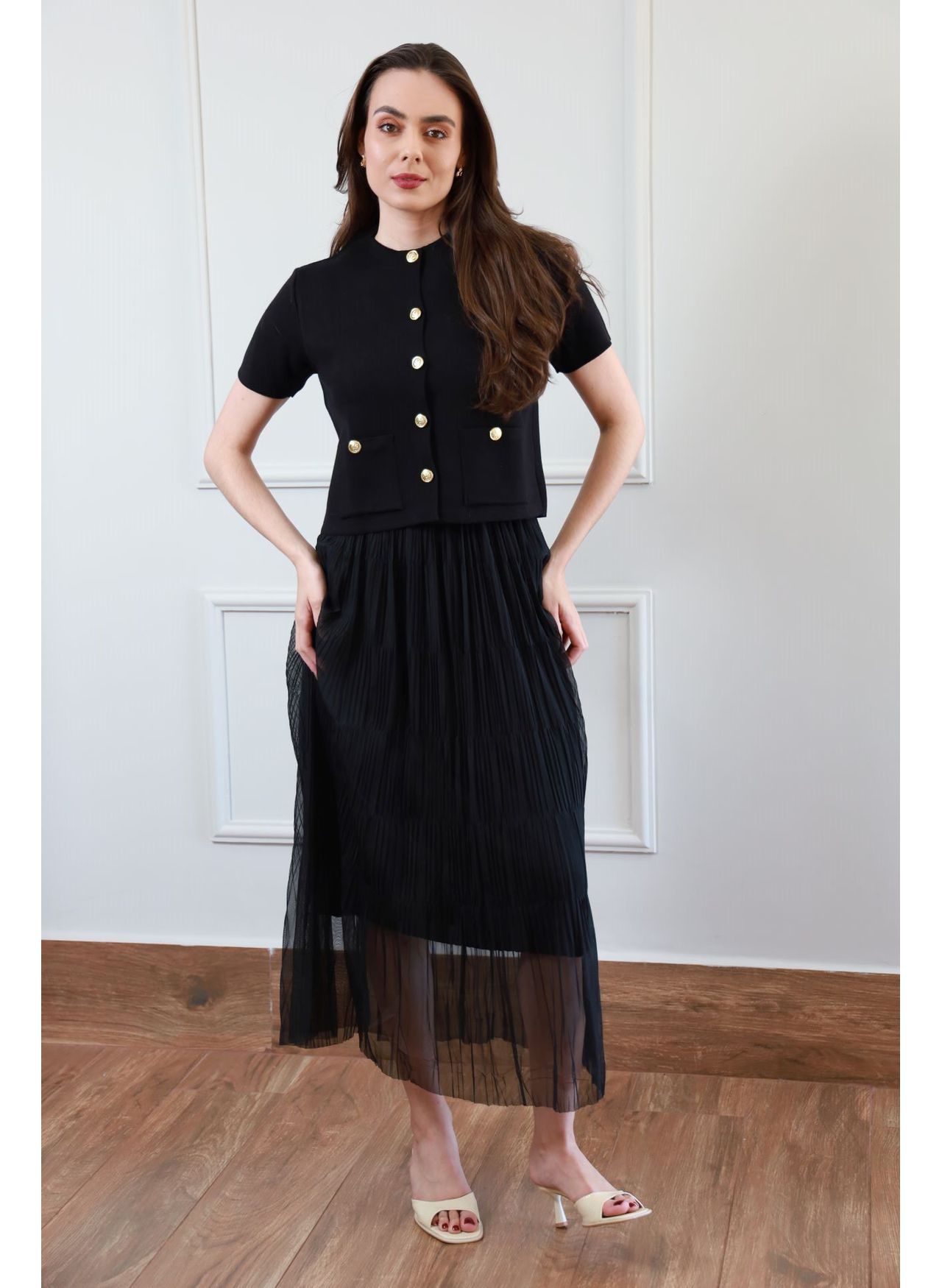 Casaqueto Tricot Botões - Preto