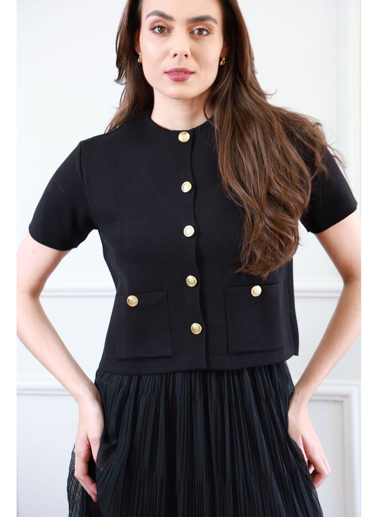 Casaqueto Tricot Botões - Preto