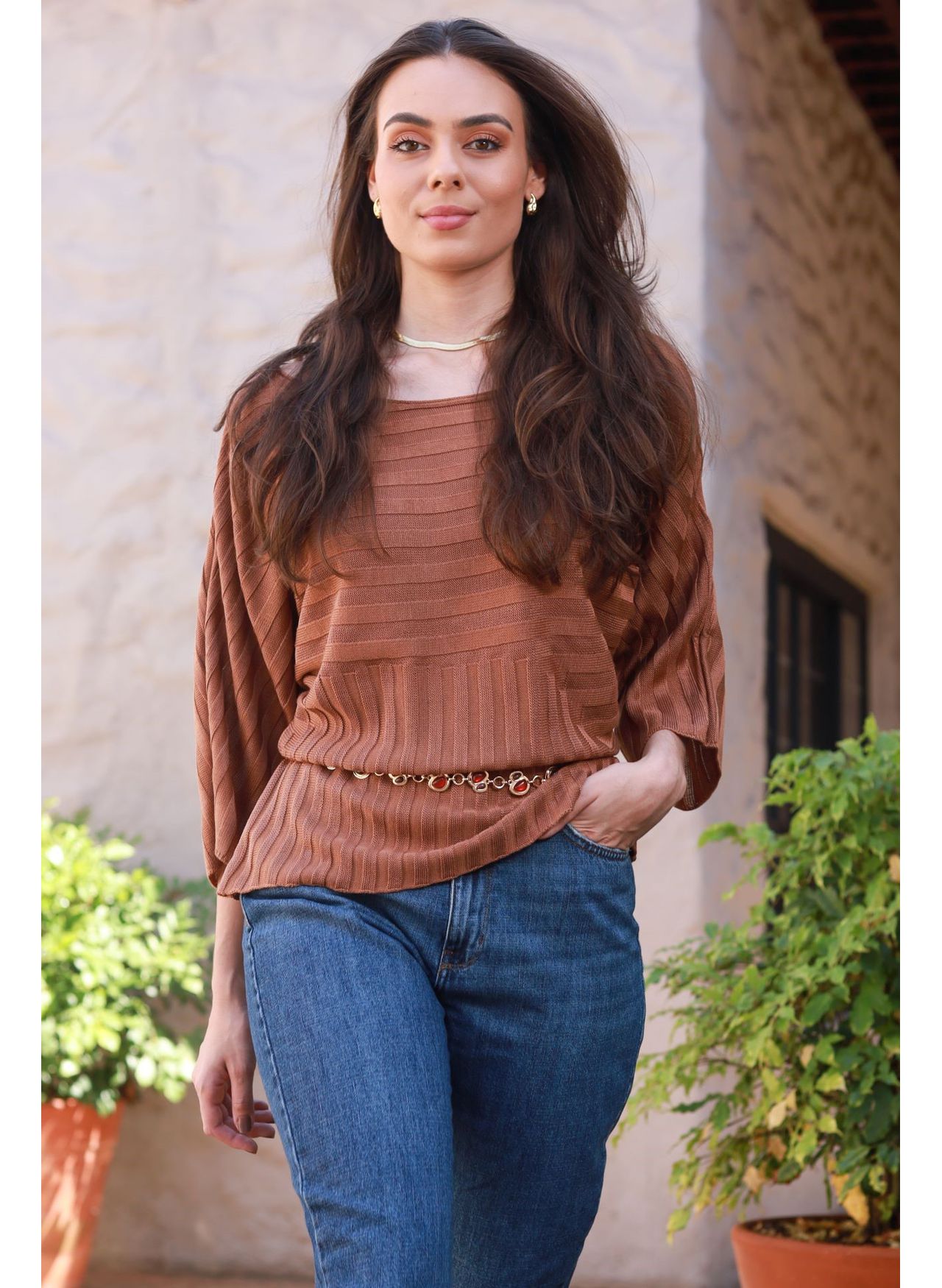 Blusa Tricot Ampla - Marrom