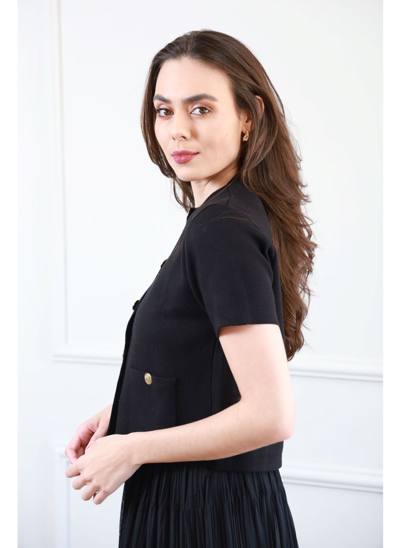Casaqueto Tricot Botões - Preto