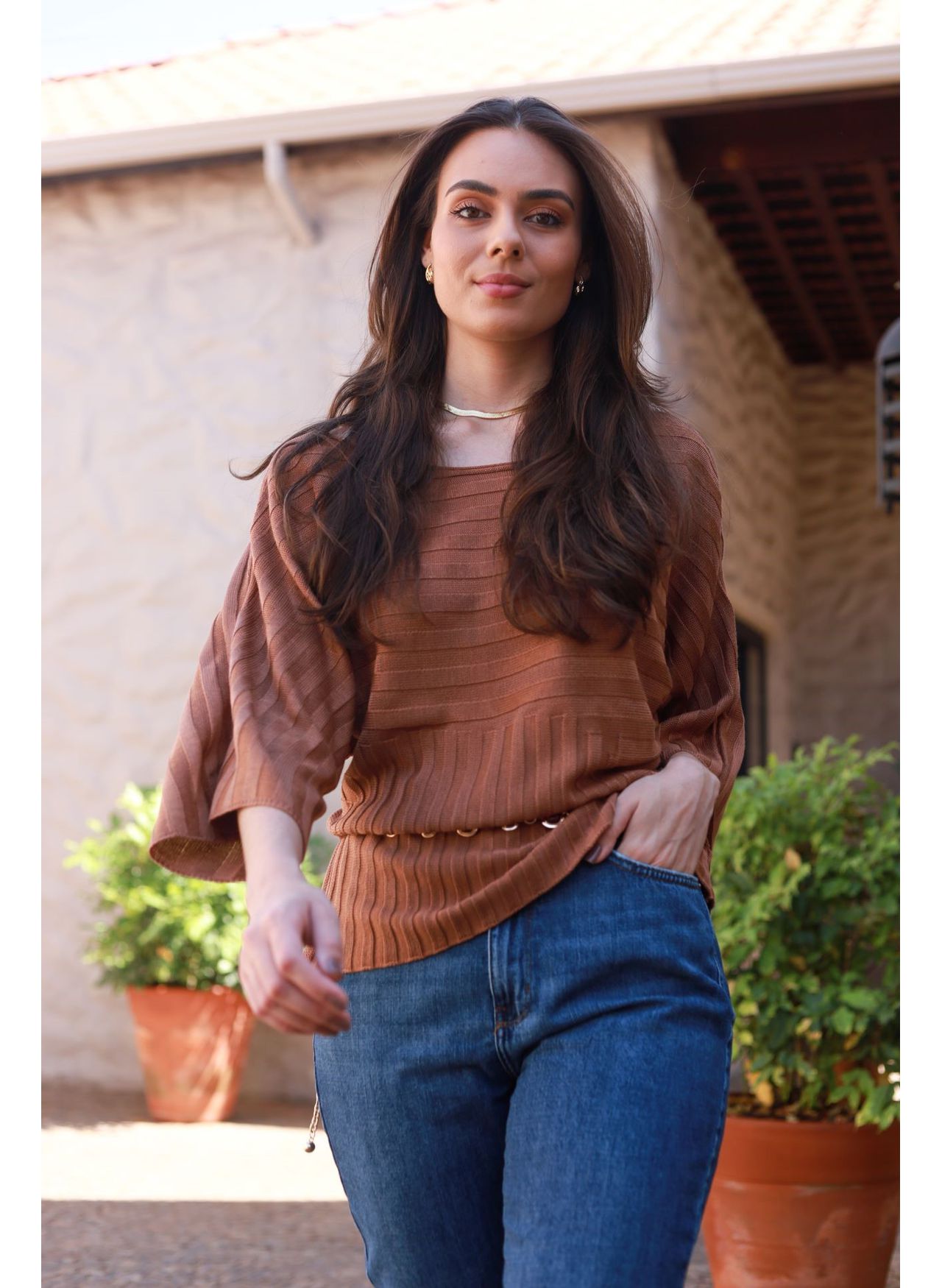 Blusa Tricot Ampla - Marrom