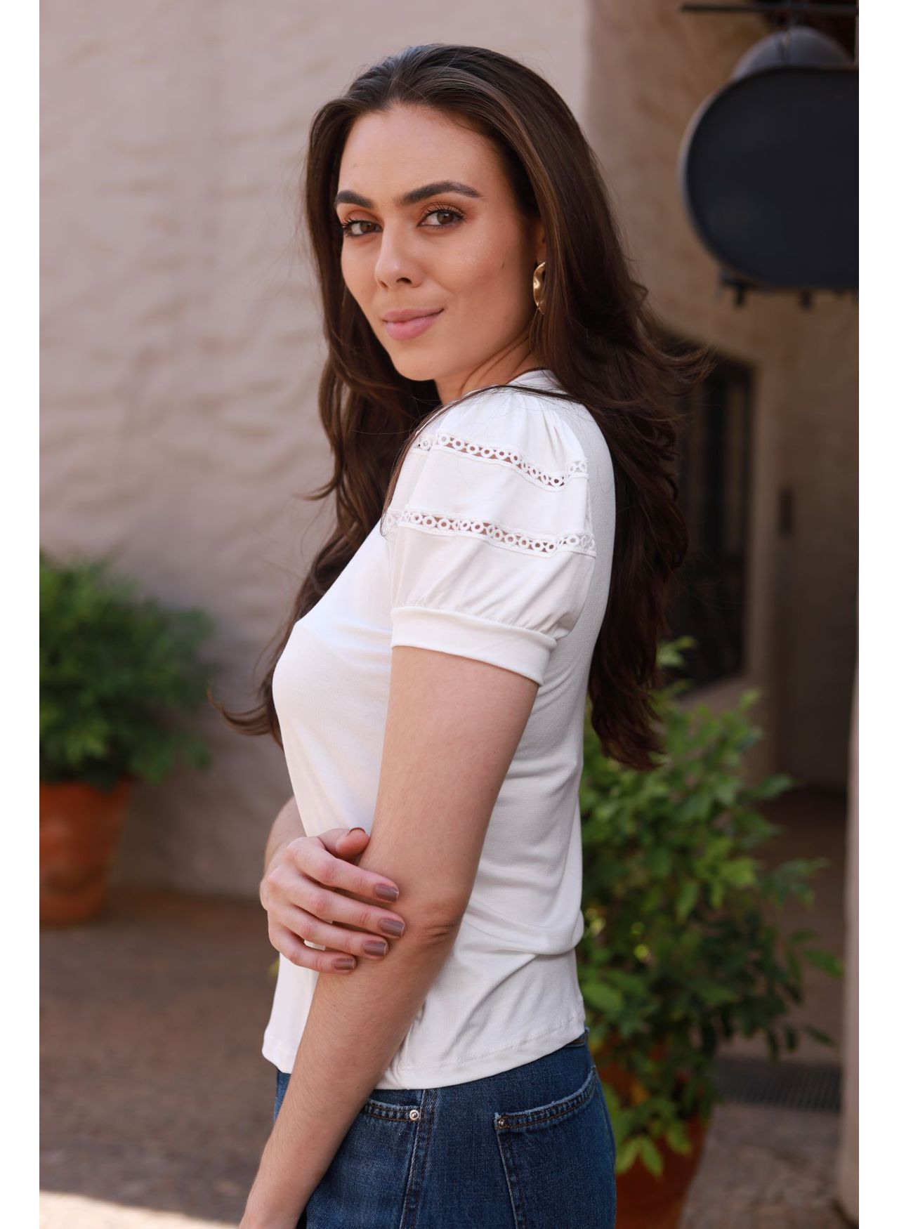 Blusa Mangas Renda - Off White