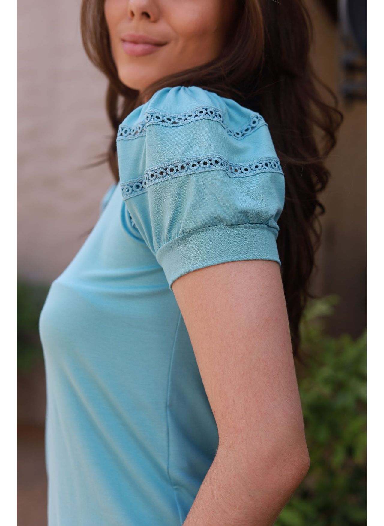 Blusa Mangas Renda - Azul