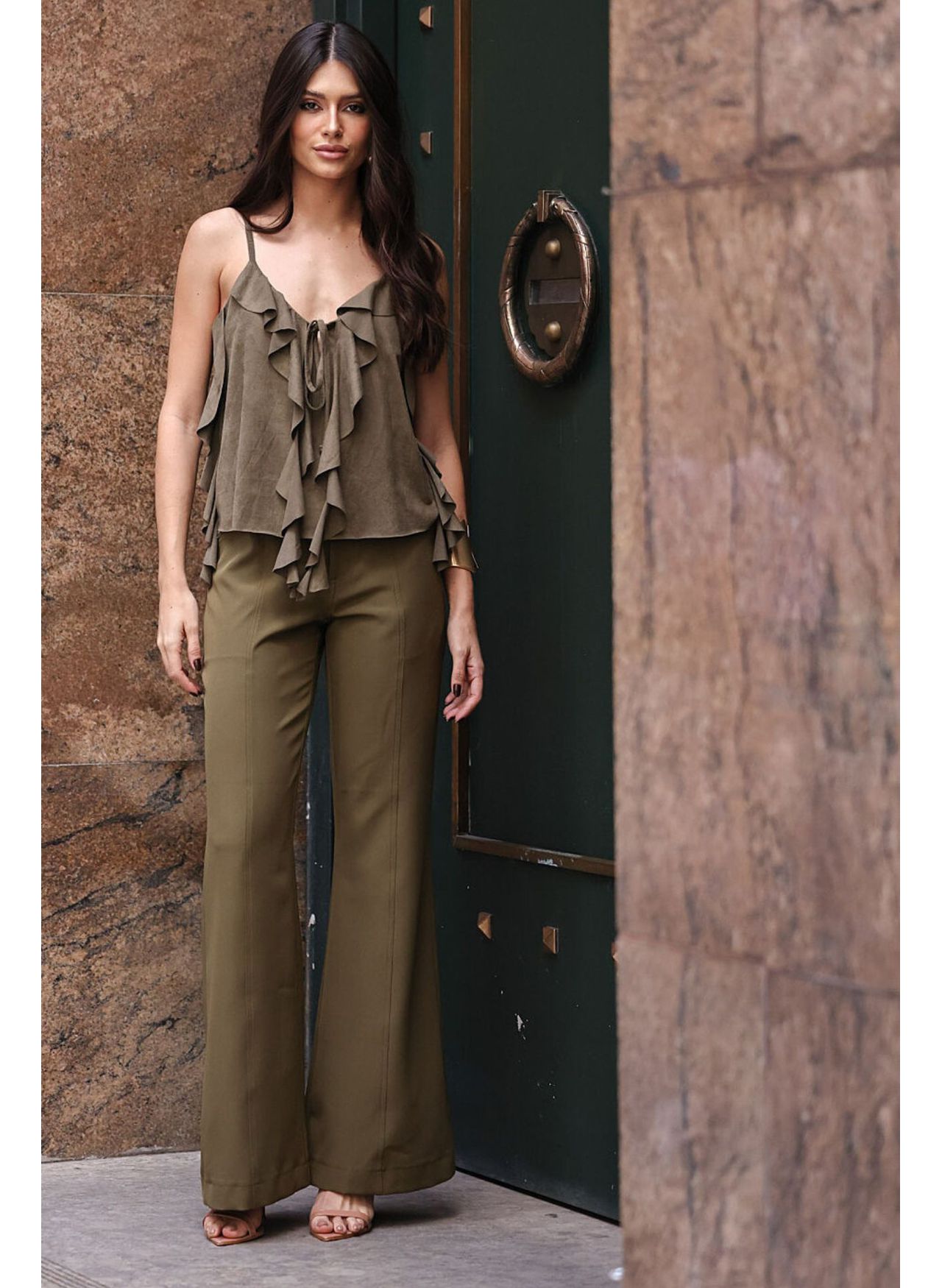Calça Flare Recortes - Verde