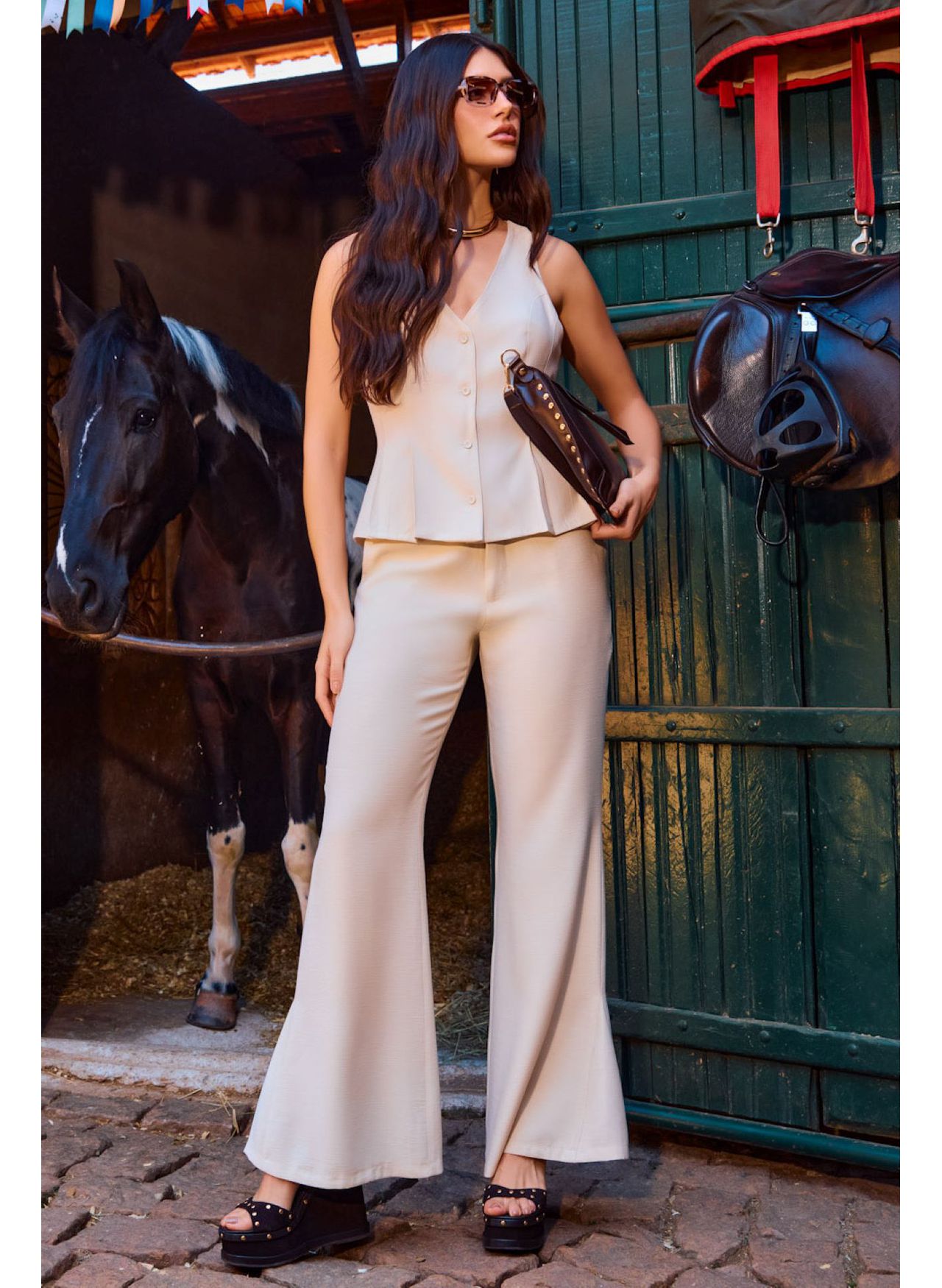 Calça Alfaiataria Flare - Natural