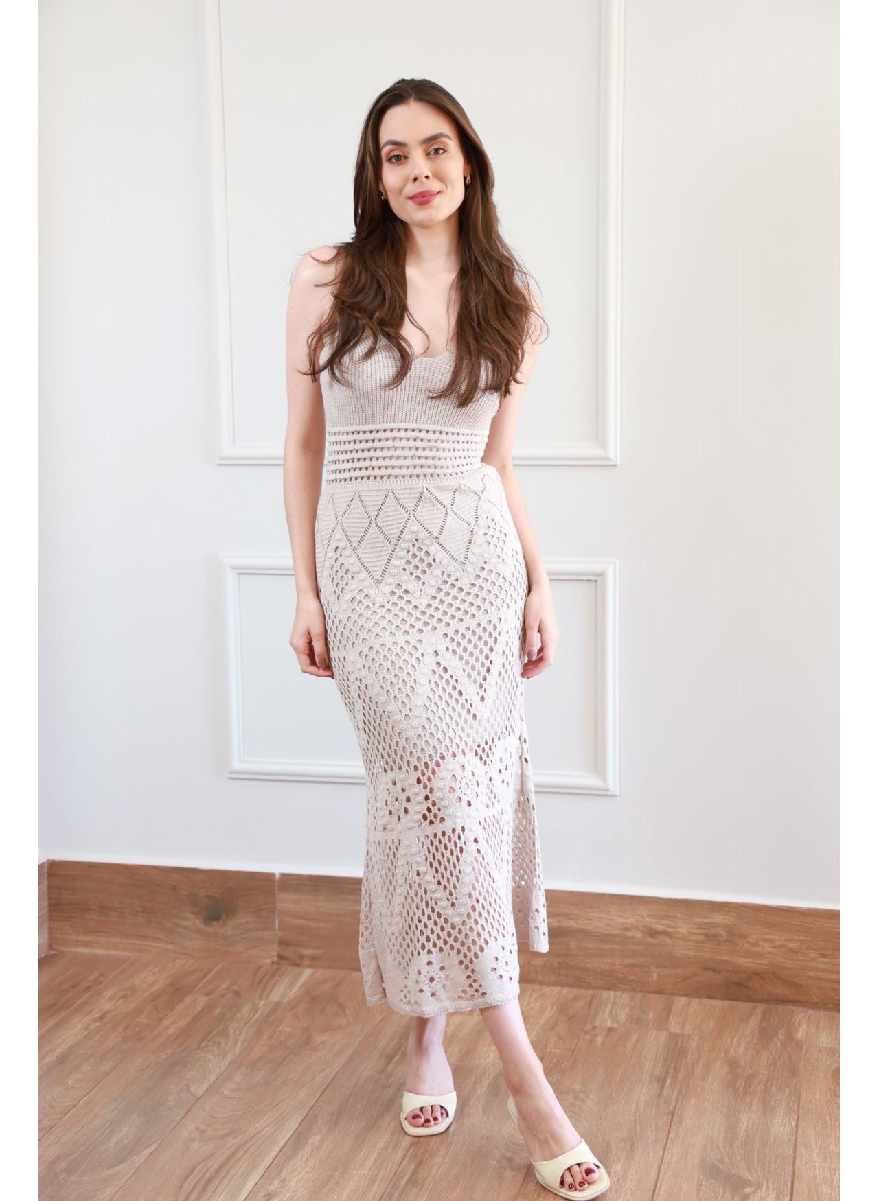 Vestido Tricot Ponto - Bege
