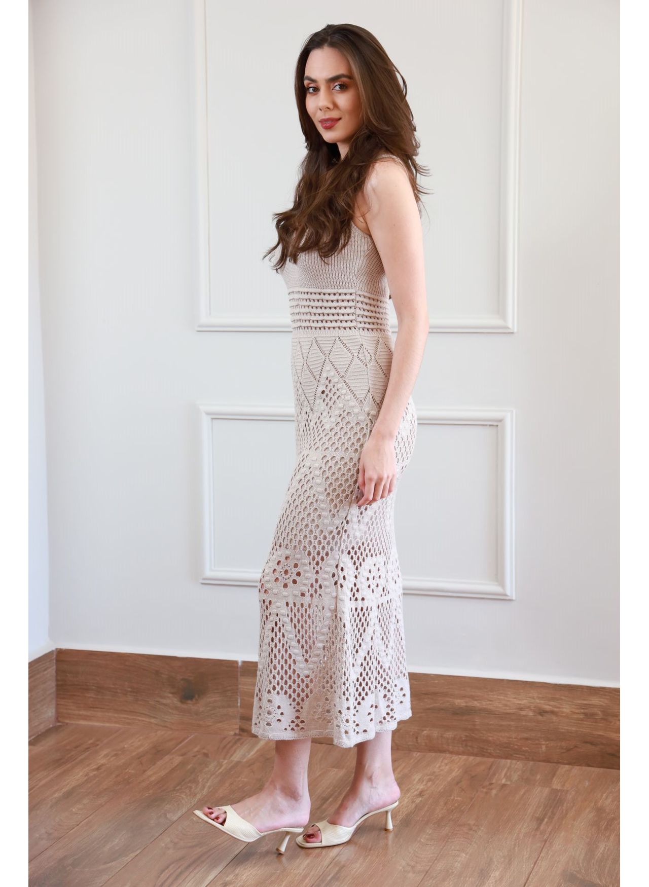 Vestido Tricot Ponto - Bege