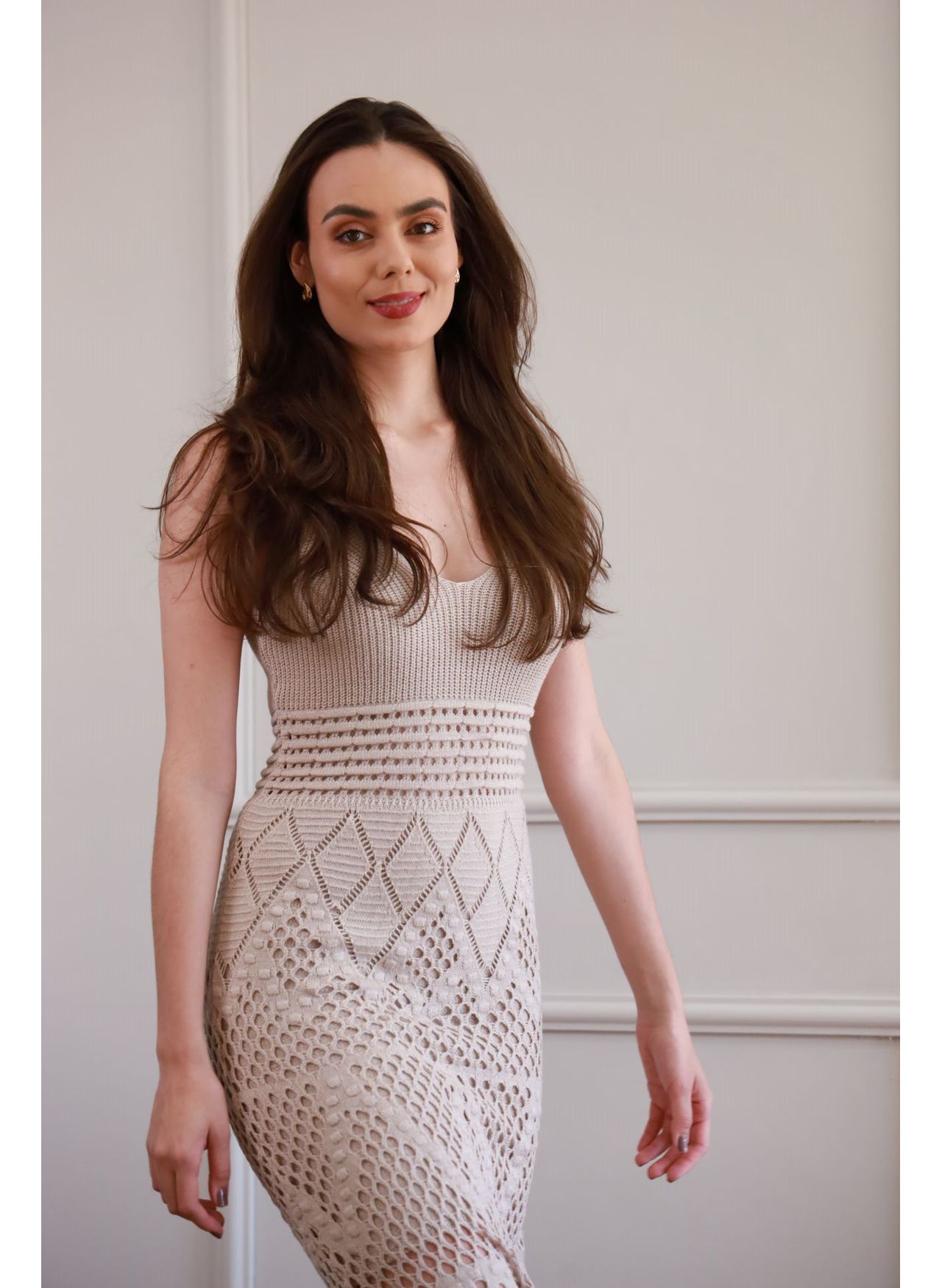 Vestido Tricot Ponto - Bege