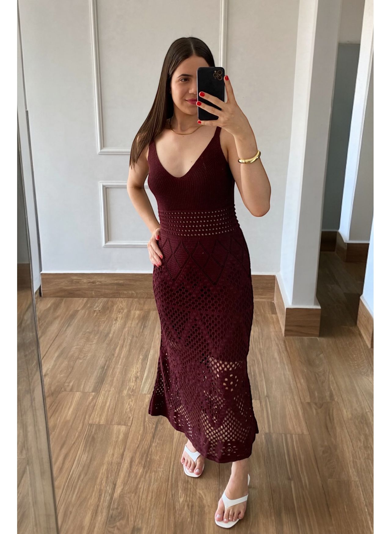 Vestido Tricot Ponto - Marsala