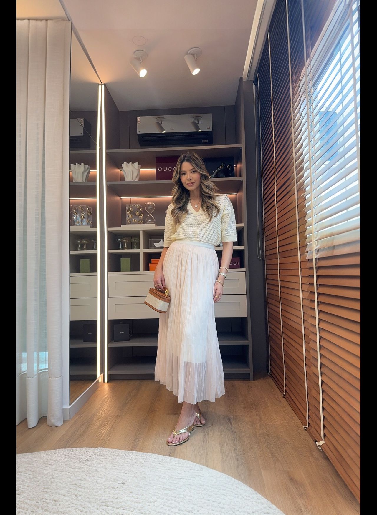 Saia Tule Plissada -Creme