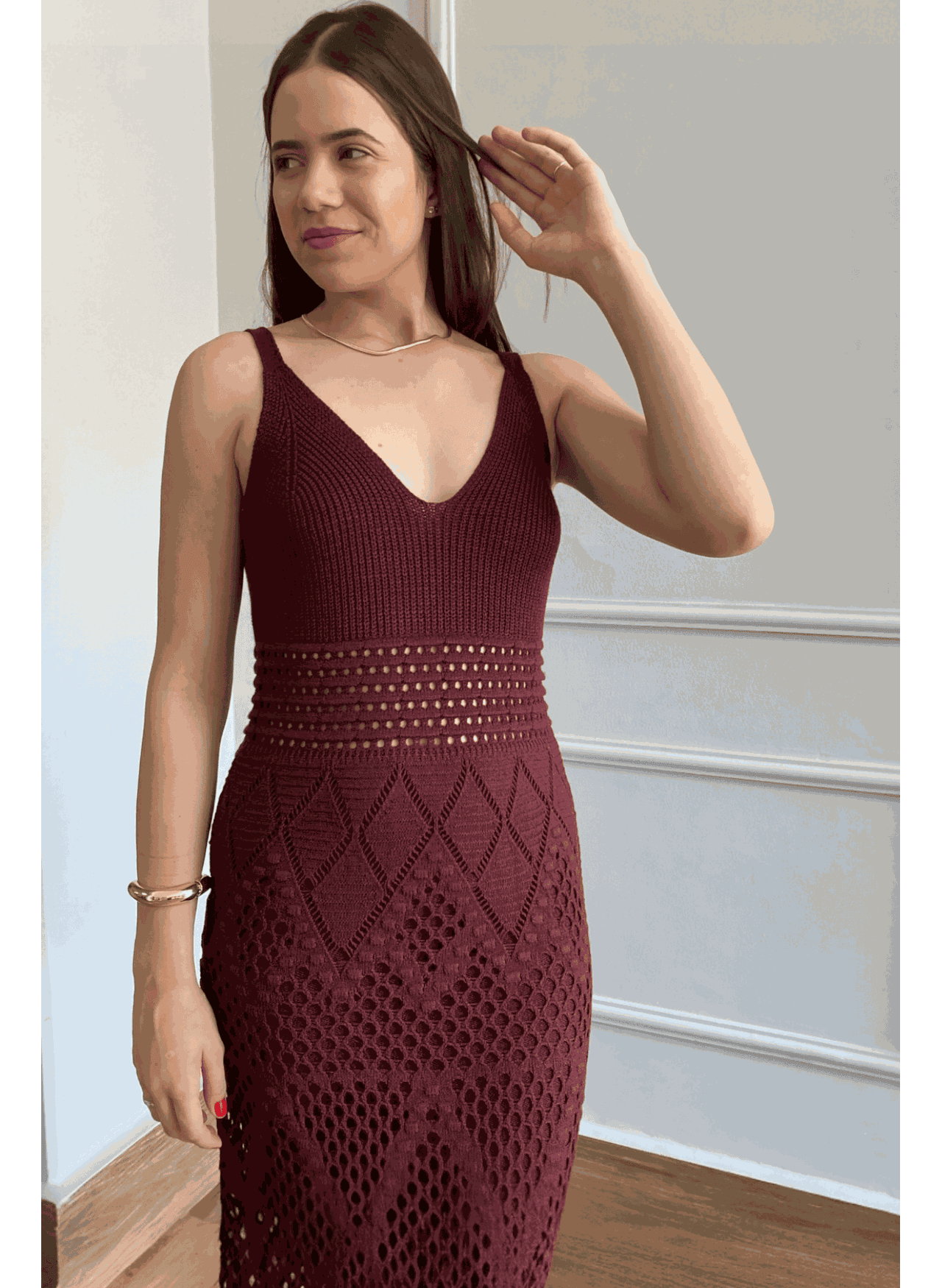 Vestido Tricot Ponto - Marsala